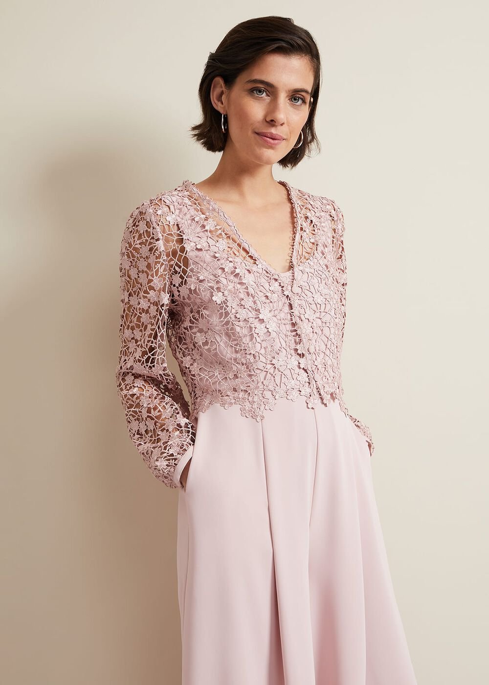 Mariposa Pale Pink Lace Jumpsuit Pale Pink