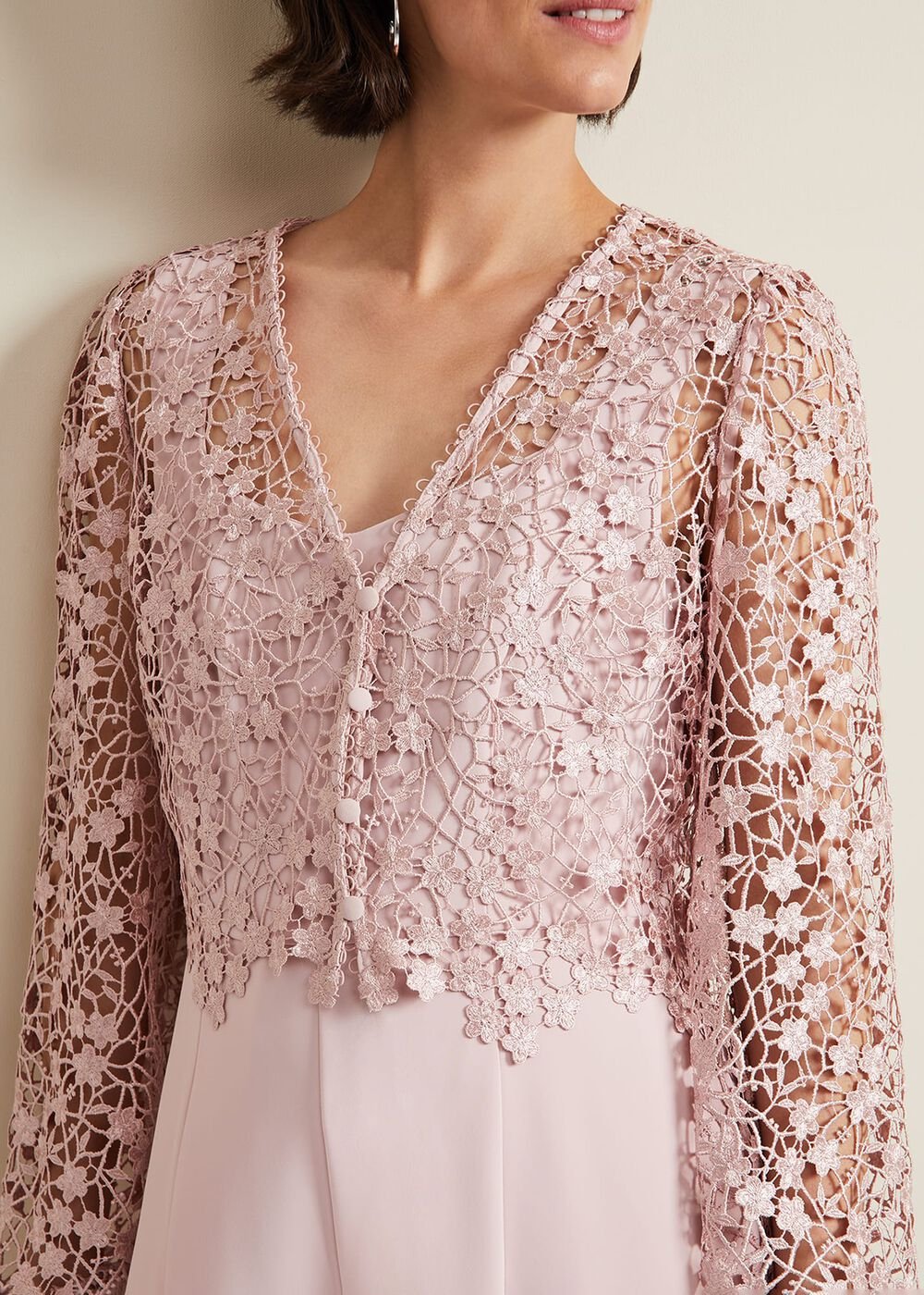 Mariposa Pale Pink Lace Jumpsuit Pale Pink