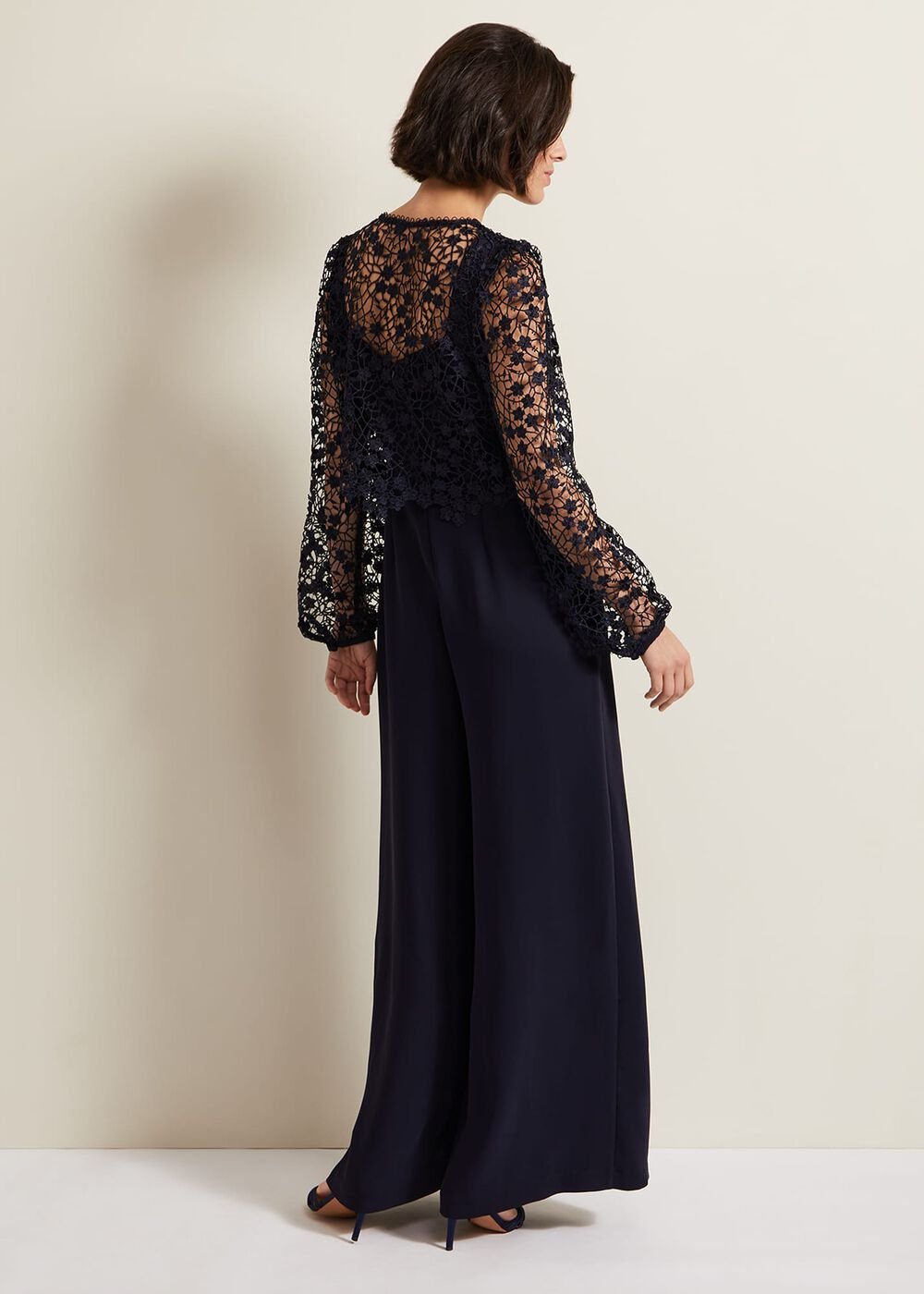 Mariposa Cream Lace Jumpsuit Navy
