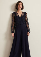 Mariposa Cream Lace Jumpsuit Navy