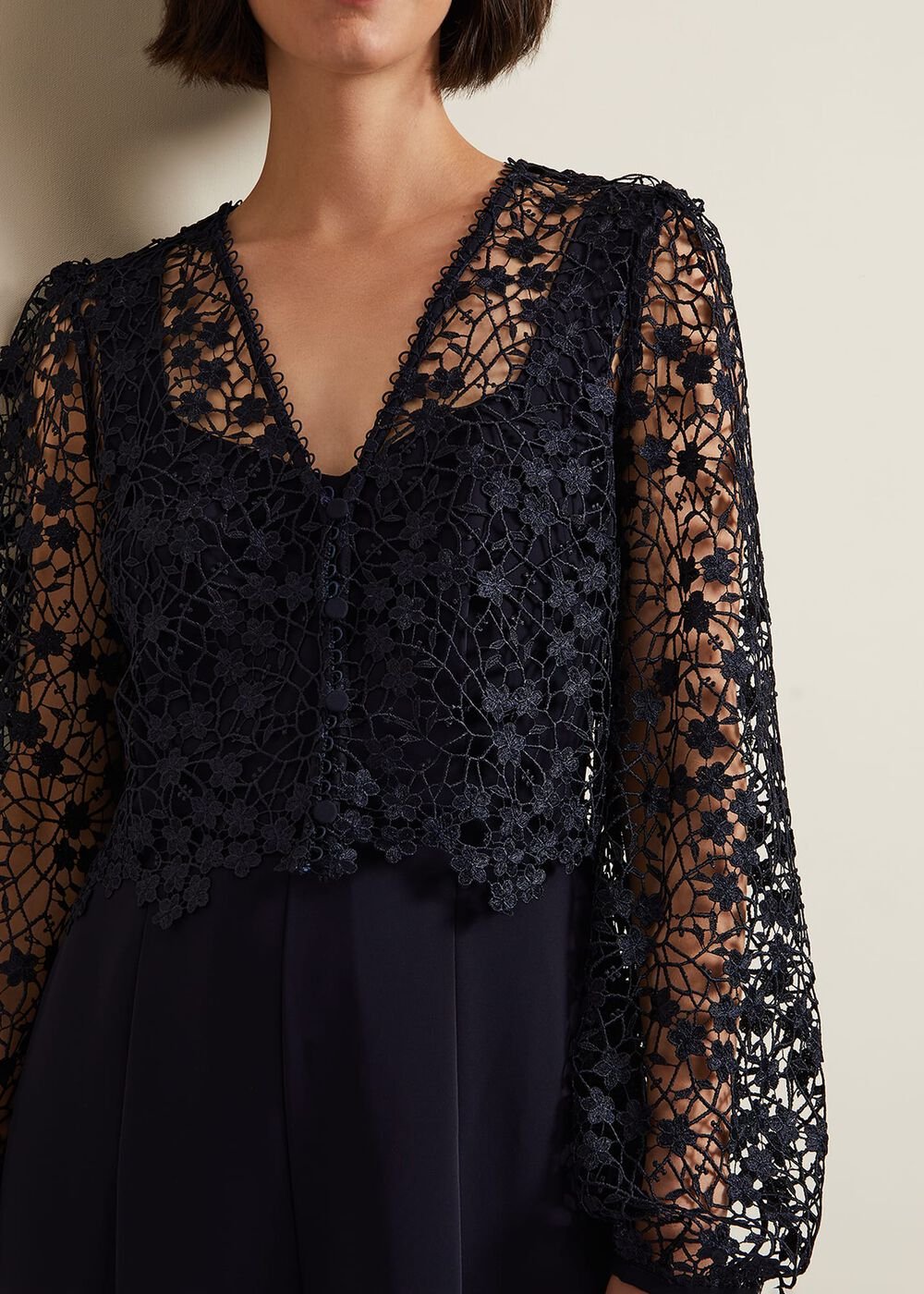 Mariposa Cream Lace Jumpsuit Navy