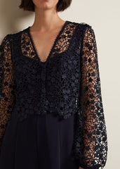 Mariposa Cream Lace Jumpsuit Navy