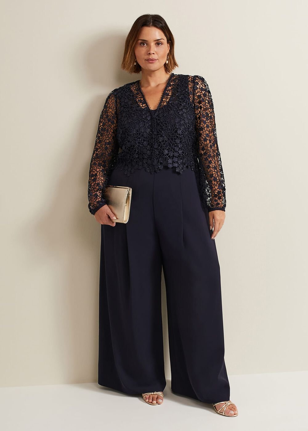 Mariposa Cream Lace Jumpsuit Navy
