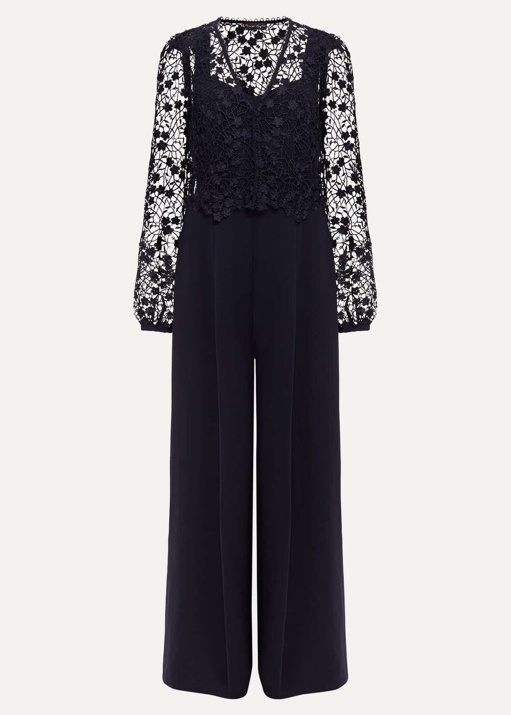 Mariposa Cream Lace Jumpsuit Navy