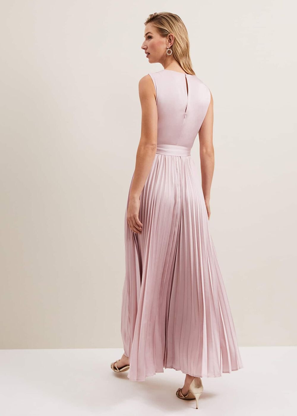 Bonnie Pleat Wrap Satin Maxi Dress Pink