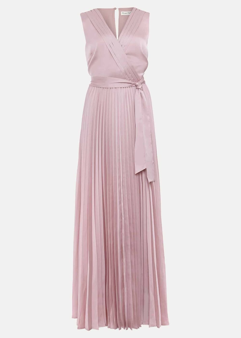 Bonnie Pleat Wrap Satin Maxi Dress Pink