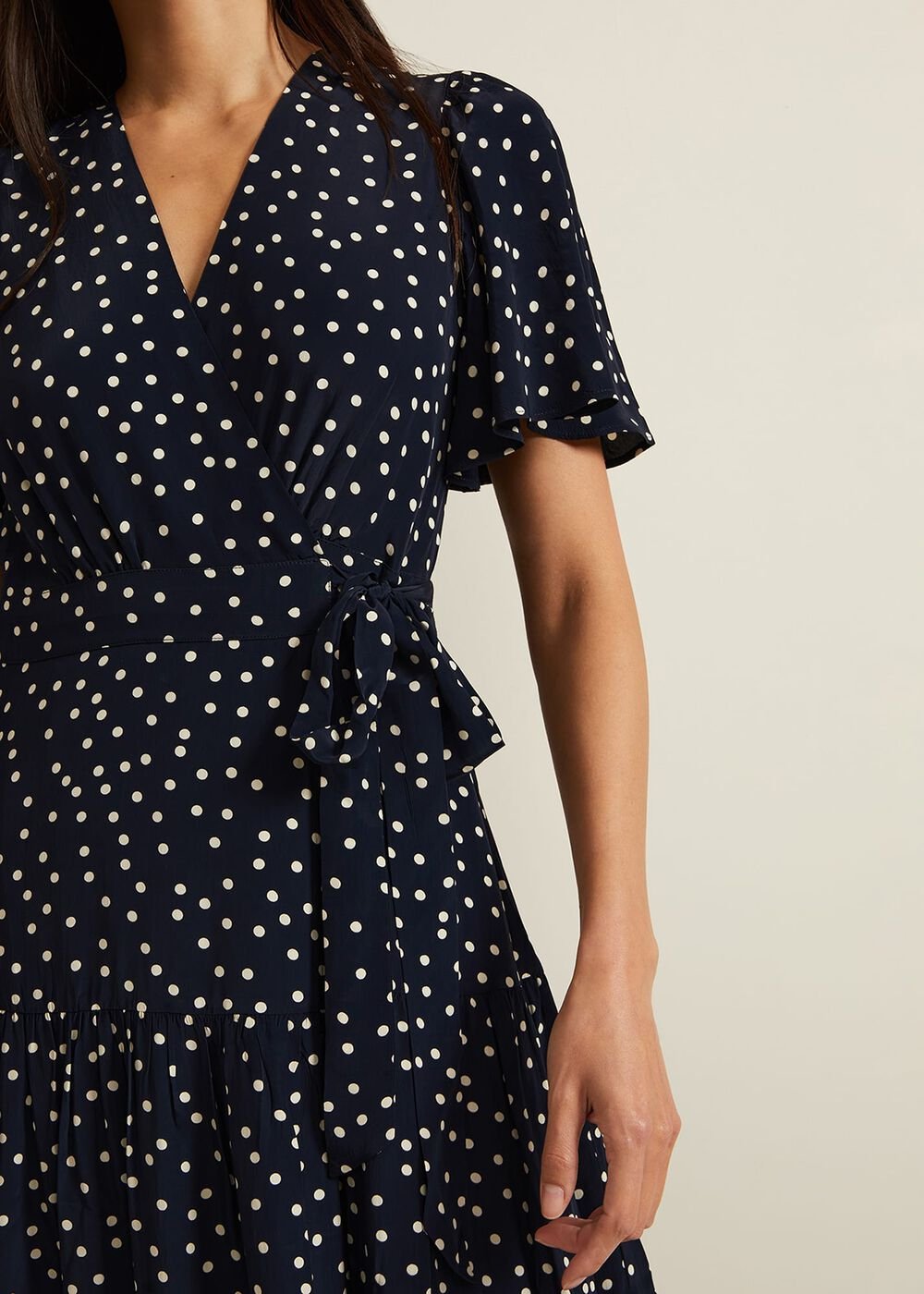 Jenna Black Spot Wrap Midaxi Dress Navy/Ivory