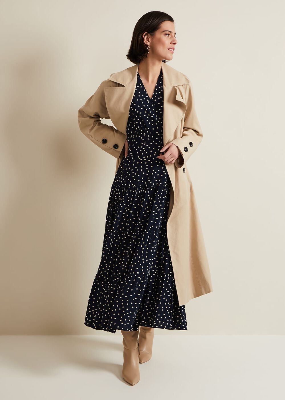 Jenna Black Spot Wrap Midaxi Dress Navy/Ivory