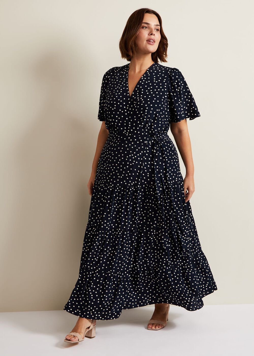 Jenna Black Spot Wrap Midaxi Dress Navy/Ivory