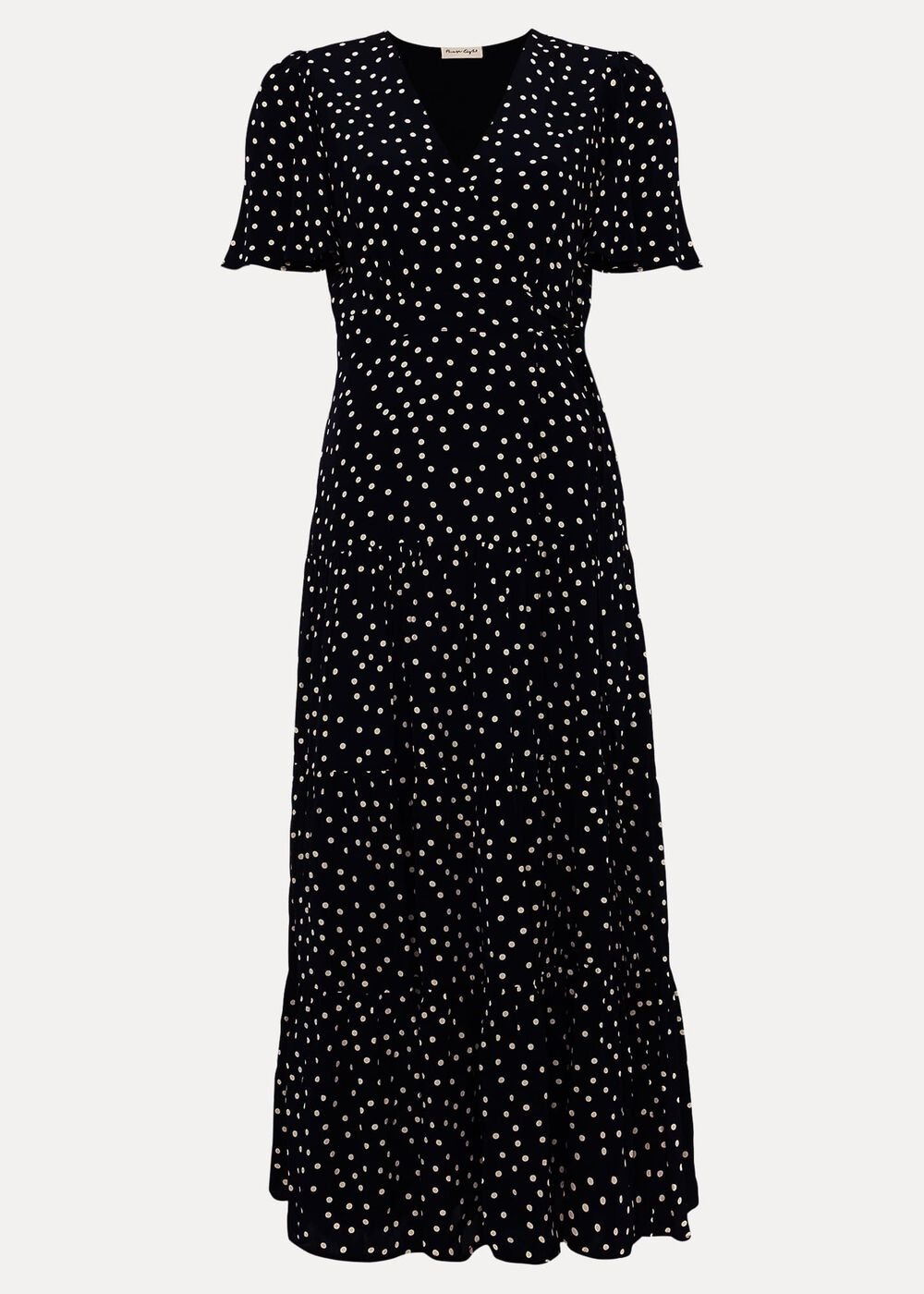 Jenna Black Spot Wrap Midaxi Dress Navy/Ivory