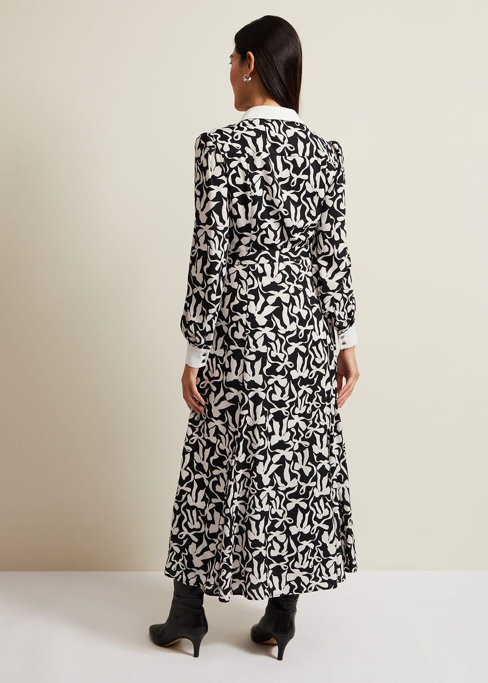 Bonnie Black Bow Shirt Midi Dress Black/Ivory