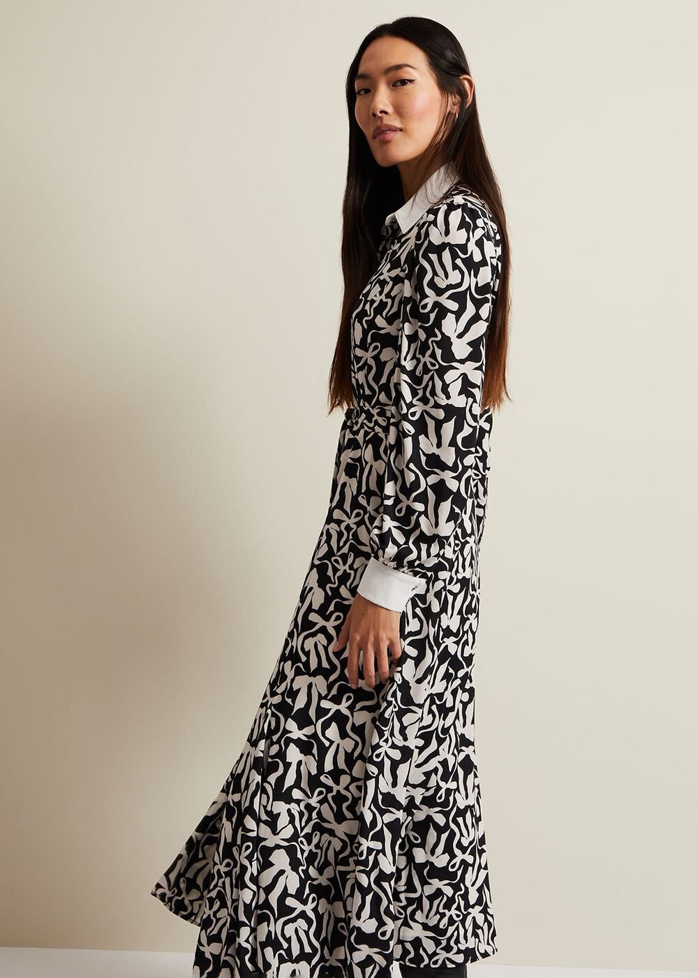 Bonnie Black Bow Shirt Midi Dress Black/Ivory