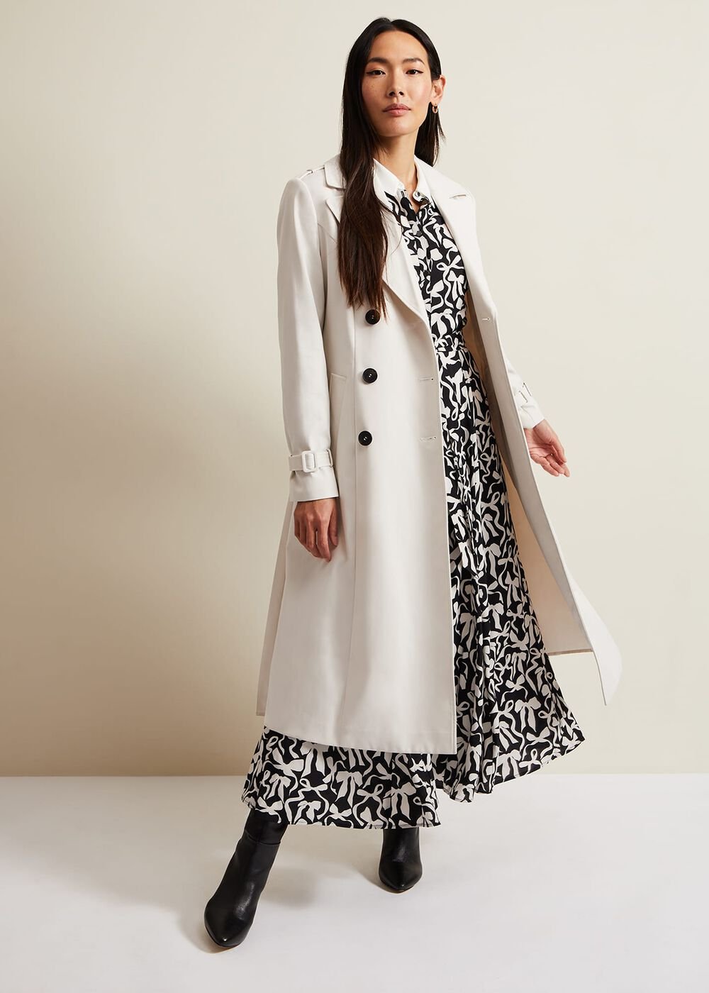 Bonnie Black Bow Shirt Midi Dress Black/Ivory