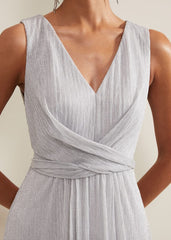 Artemis Plisse Shimmer Maxi Dress Silver