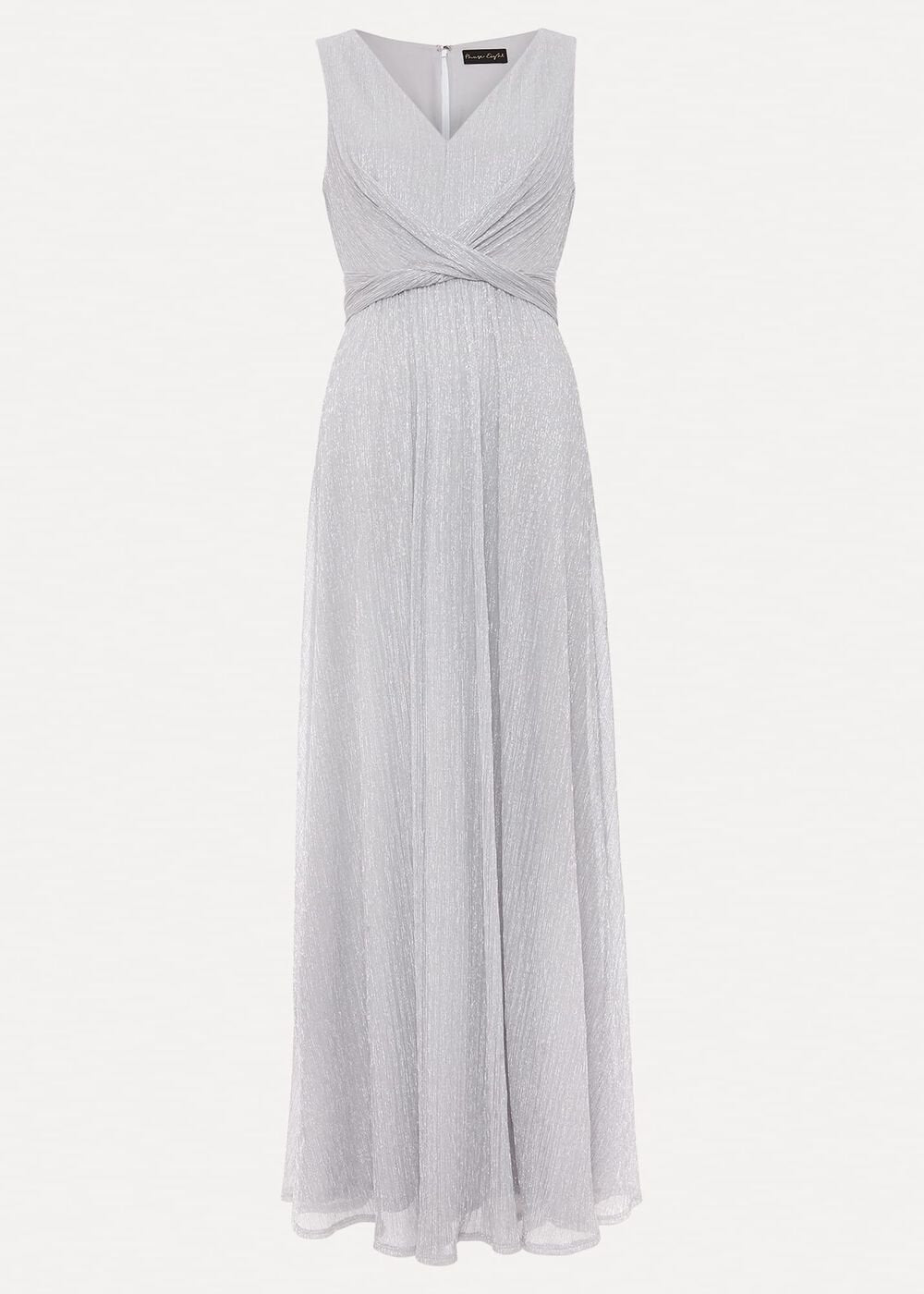 Artemis Plisse Shimmer Maxi Dress Silver