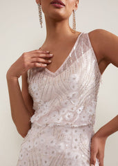 Lexi Ditsy Beaded Cowl Maxi Dress Pale Pink