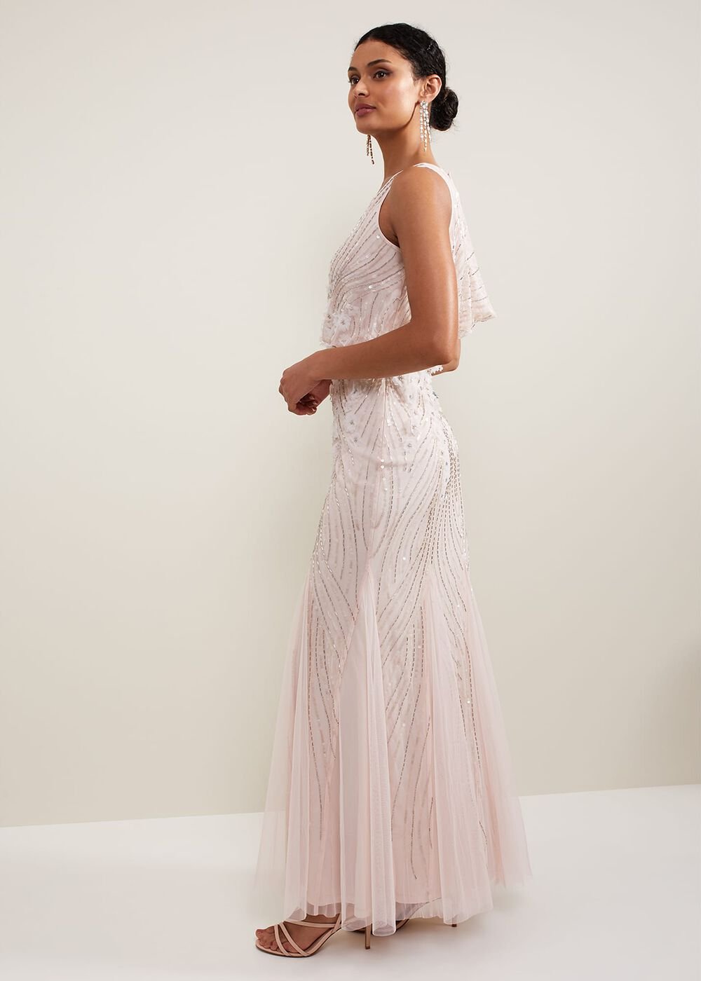 Lexi Ditsy Beaded Cowl Maxi Dress Pale Pink