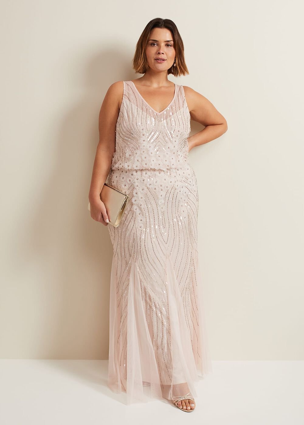Lexi Ditsy Beaded Cowl Maxi Dress Pale Pink