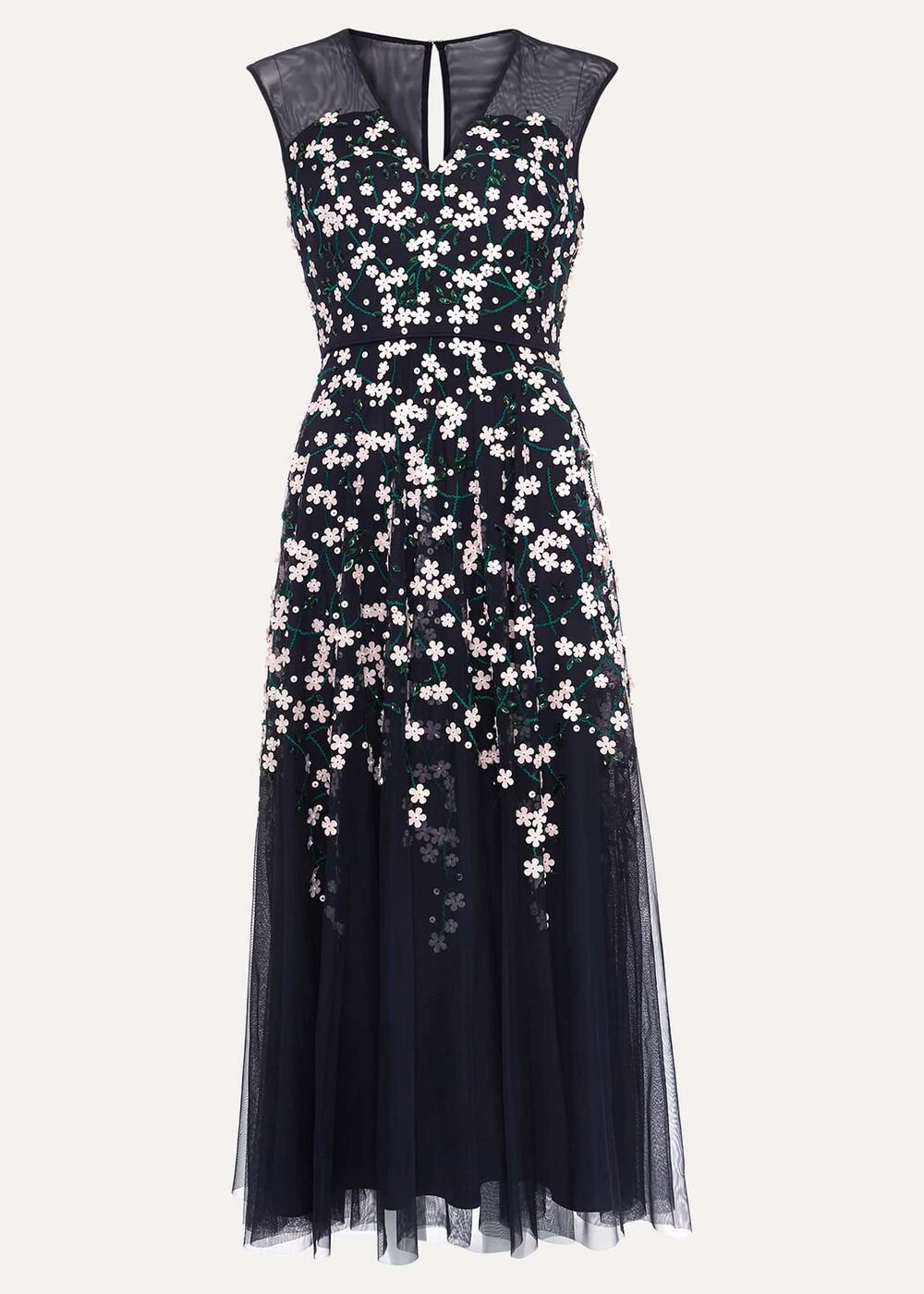 Ellen Blossom Beaded Midi Dress Navy