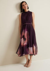 Bethany Placement Print Midi Dress Multi-Coloured