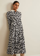 Petite Bonnie Black Bow Shirt Midi Dress Black/Ivory