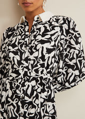 Petite Bonnie Black Bow Shirt Midi Dress Black/Ivory