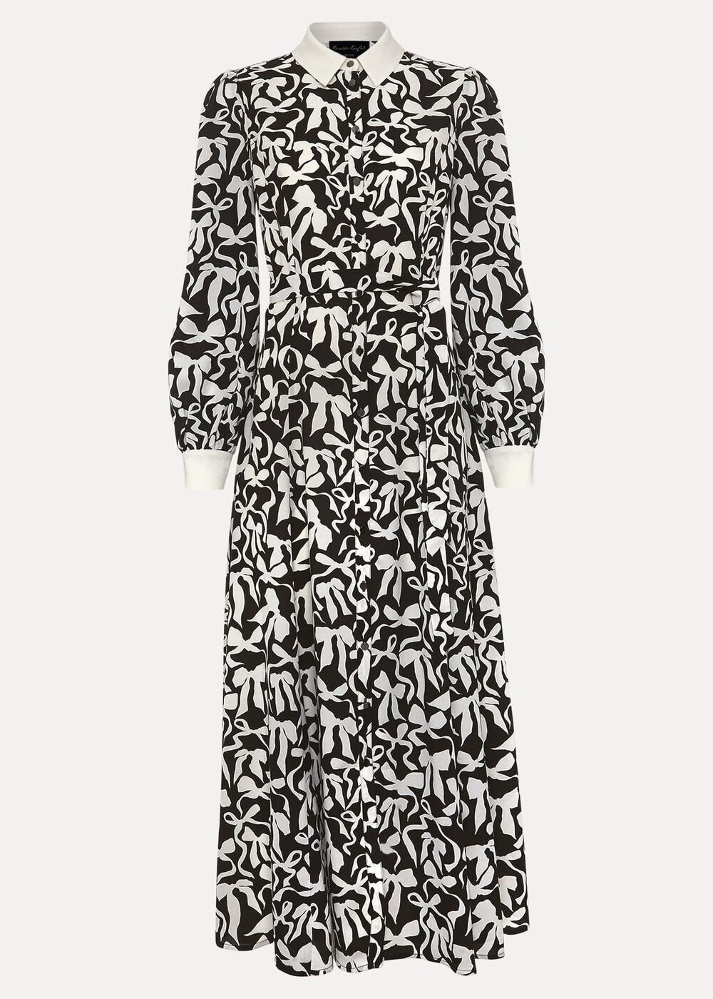Petite Bonnie Black Bow Shirt Midi Dress Black/Ivory