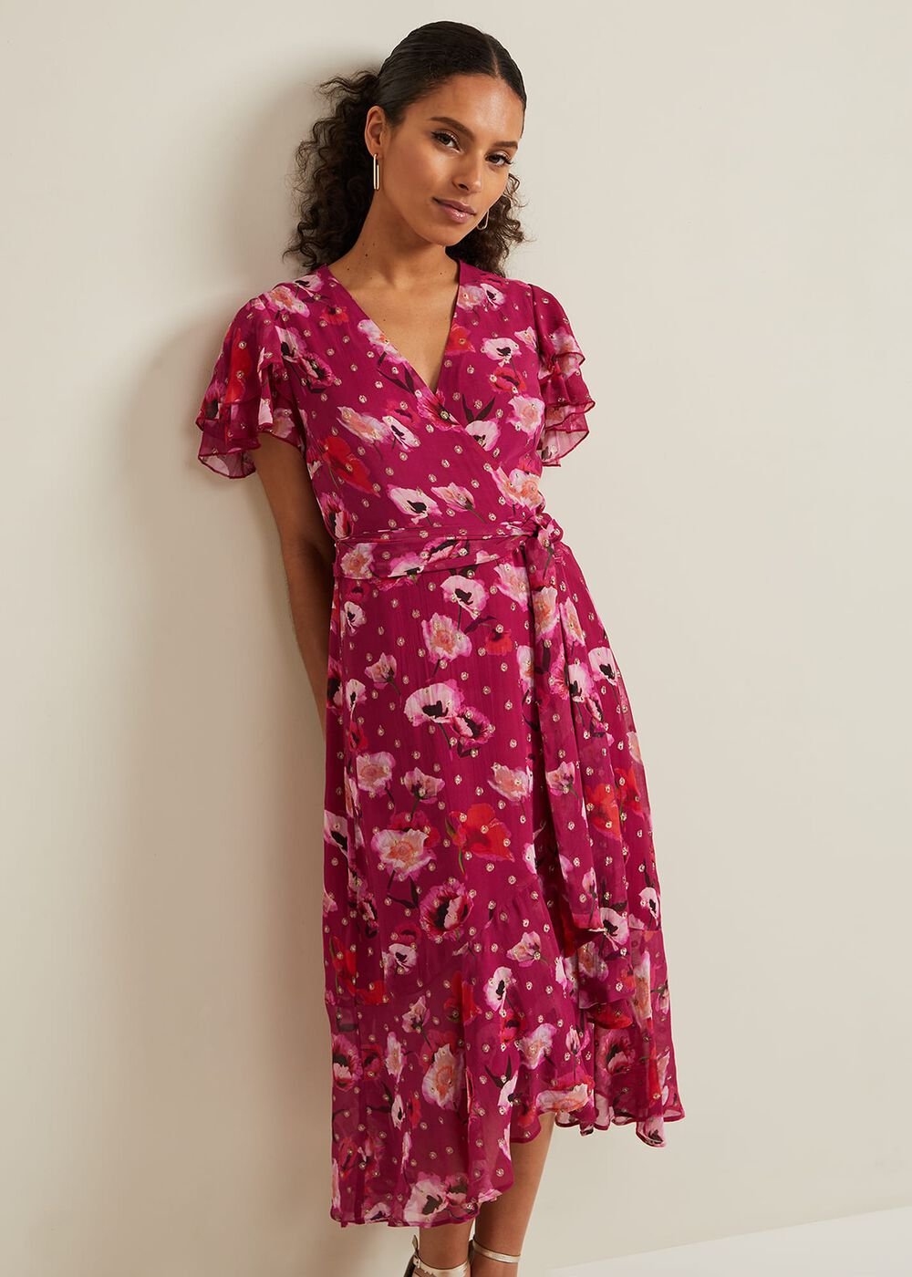 Petite Nadine Ruffle Print Dress Multi-Coloured