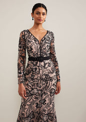 Nola V-Neck Embroidered Maxi Dress Multi-Coloured
