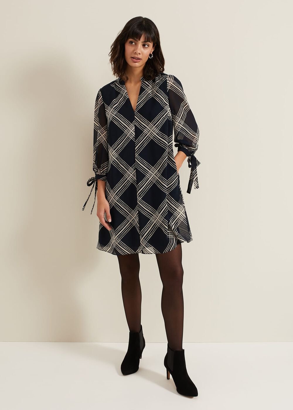 Cora Check Navy Tunic Dress Navy