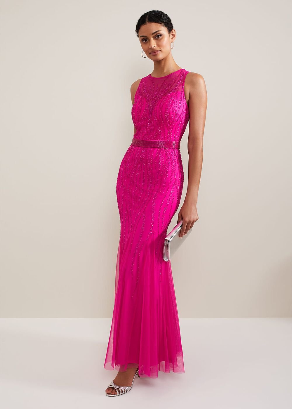 Rowena Beaded Maxi Dress Fuchsia