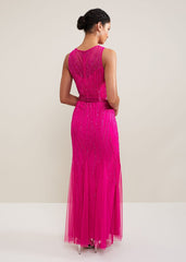 Rowena Beaded Maxi Dress Fuchsia