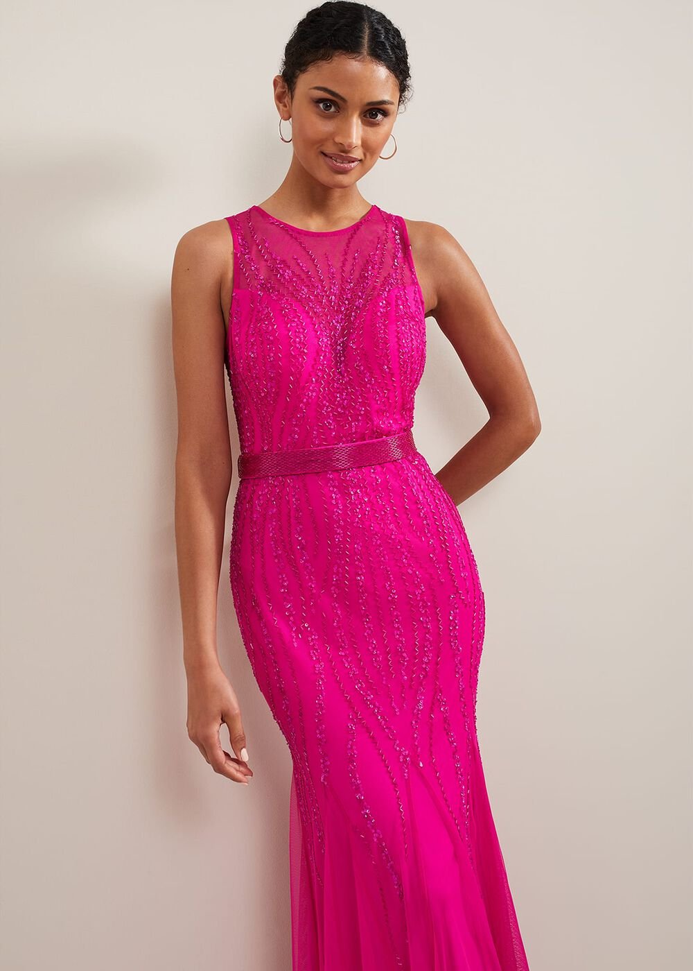 Rowena Beaded Maxi Dress Fuchsia