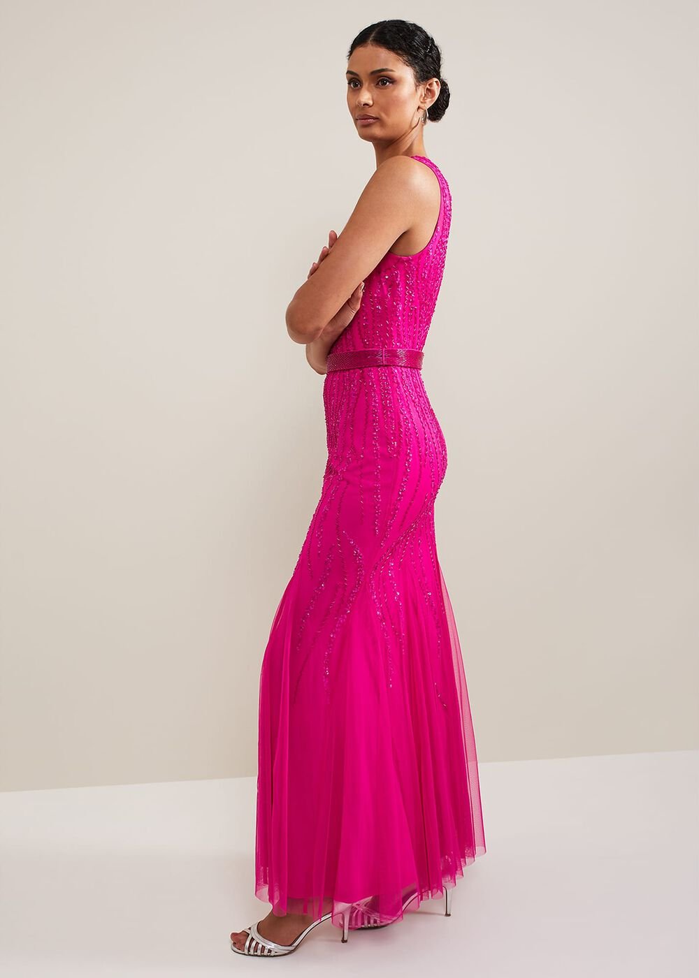 Rowena Beaded Maxi Dress Fuchsia