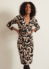 Brooke Jersey Bow Bodycon Midi Dress Black/Nude