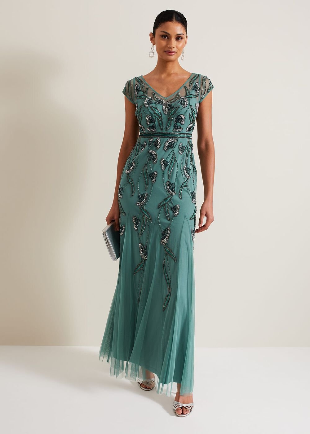 Evonne Beaded Maxi Dress Light Green