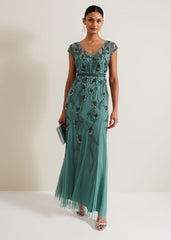 Evonne Beaded Maxi Dress Light Green