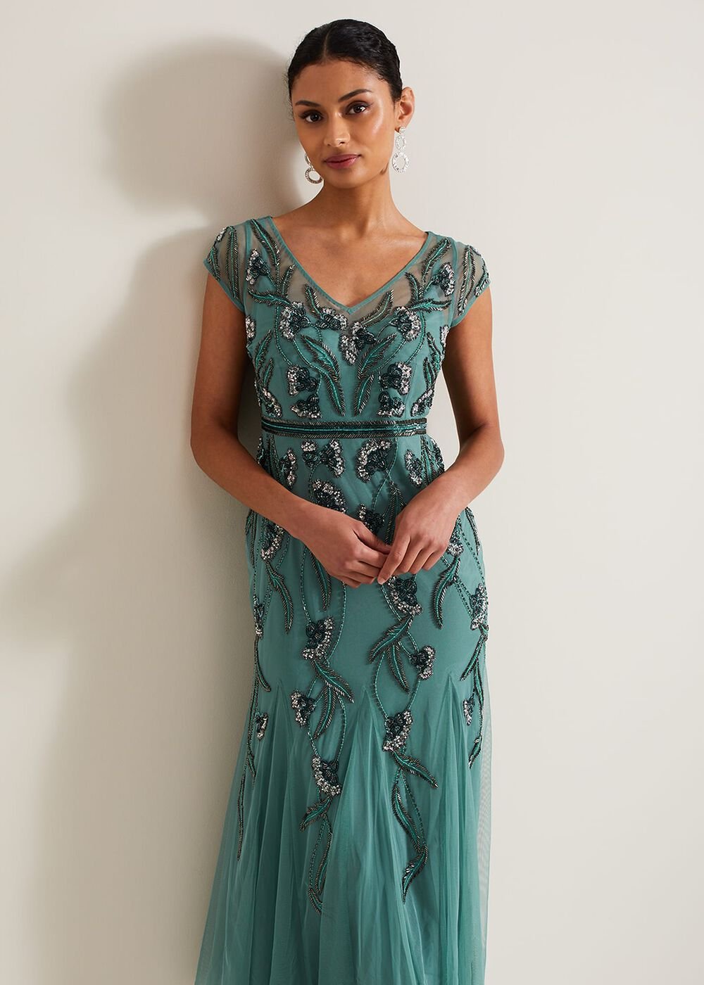 Evonne Beaded Maxi Dress Light Green