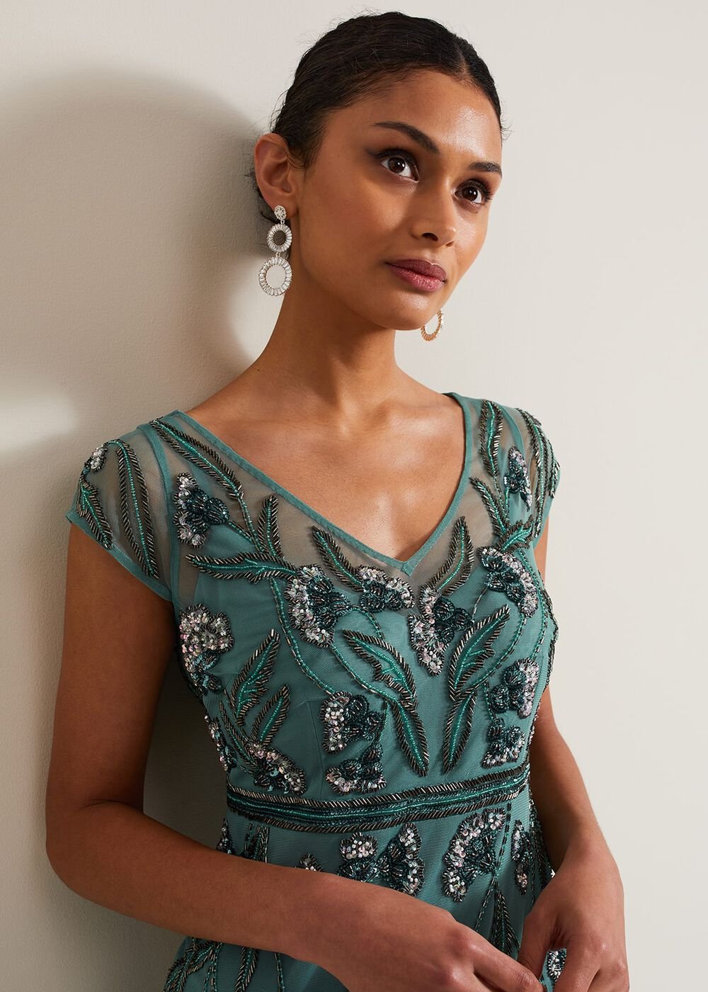 Evonne Beaded Maxi Dress Light Green