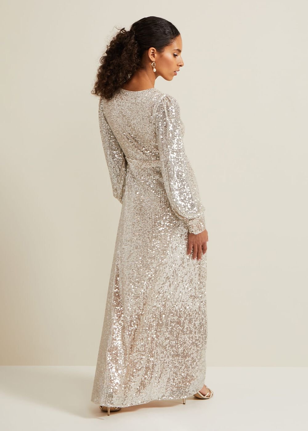 Petite Amily Sequin Maxi Dress Silver