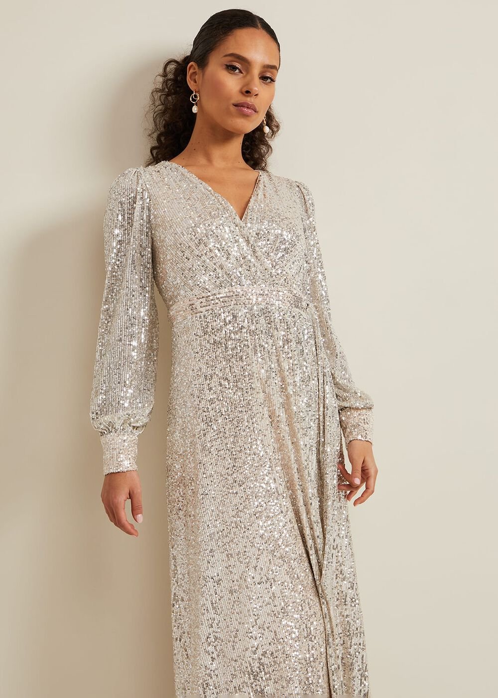 Petite Amily Sequin Maxi Dress Silver