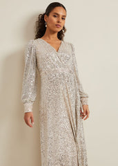 Petite Amily Sequin Maxi Dress Silver