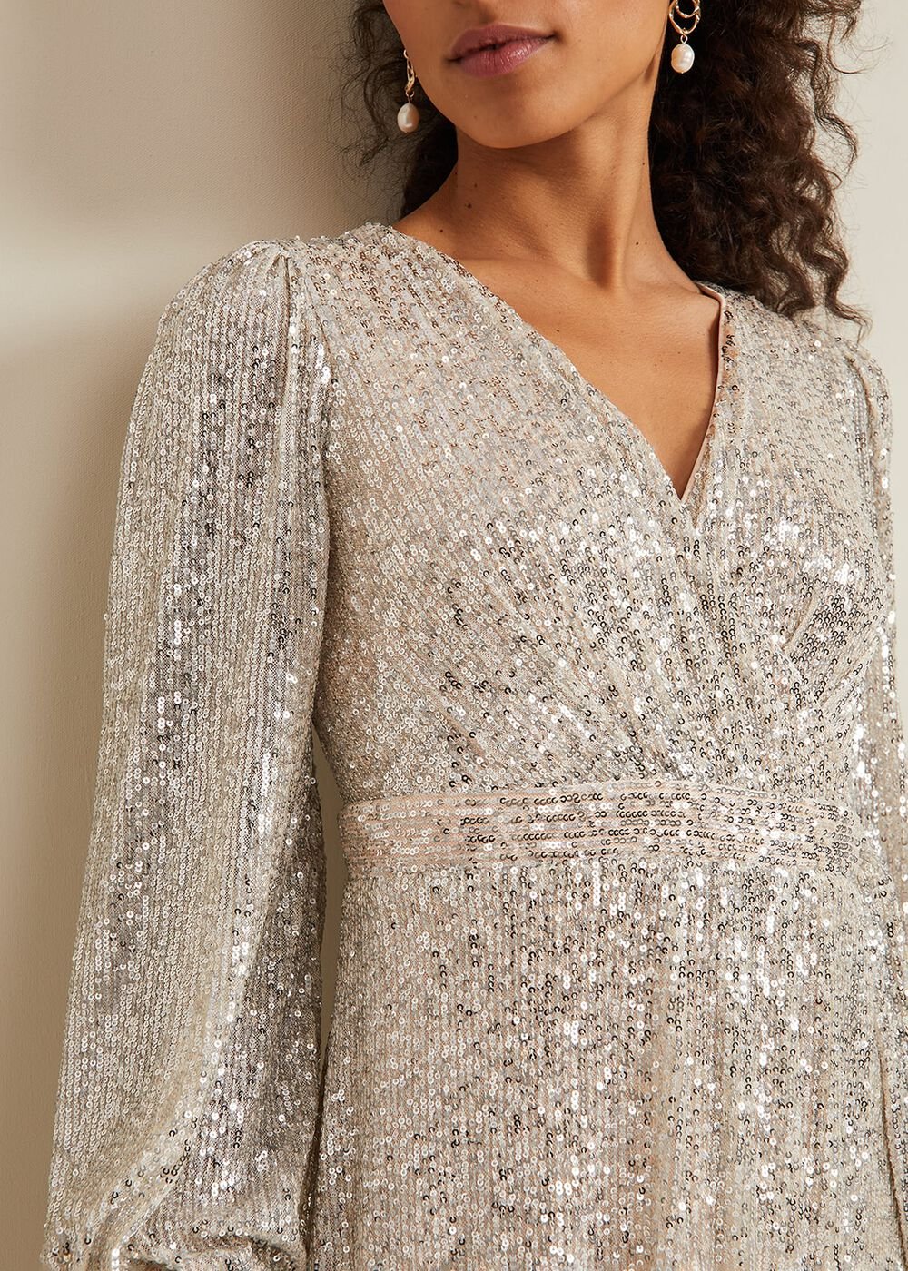 Petite Amily Sequin Maxi Dress Silver
