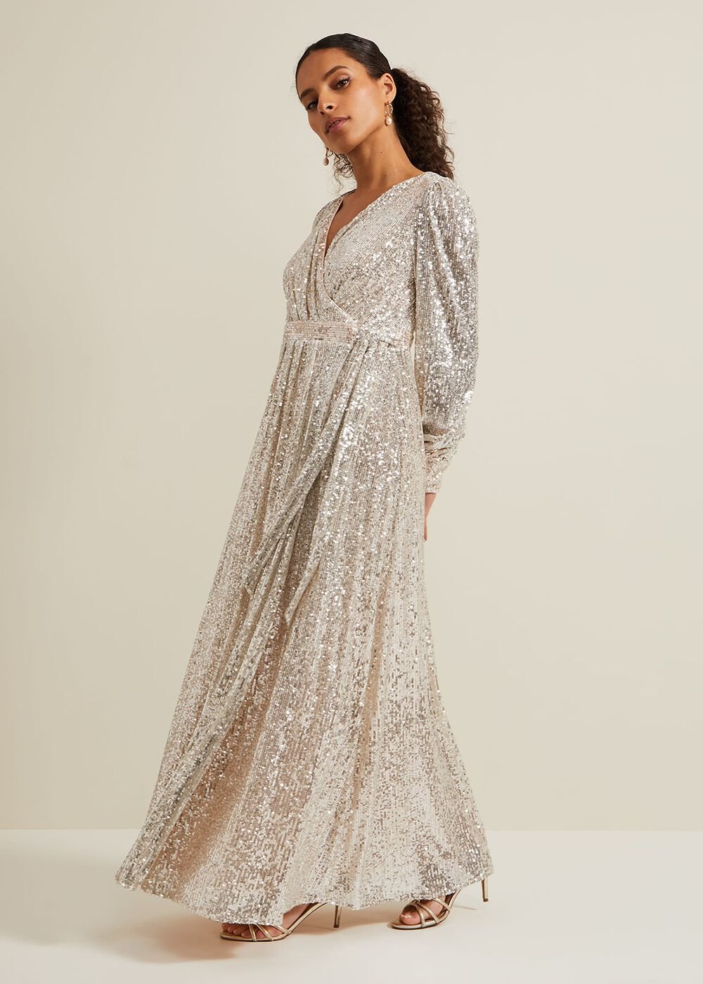 Petite Amily Sequin Maxi Dress Silver