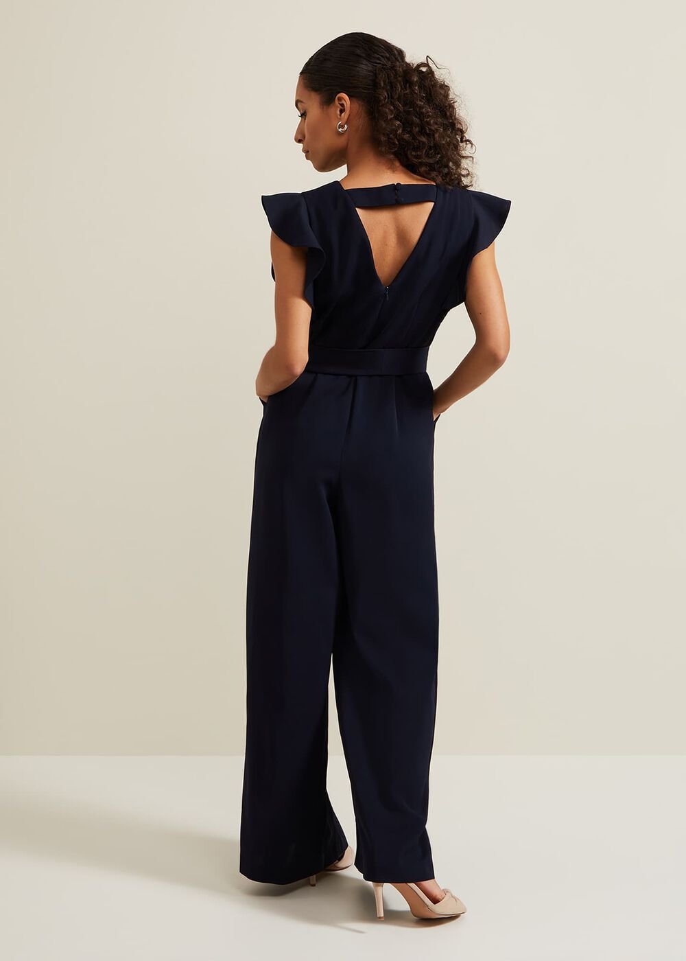 Petite Kallie Frill Jumpsuit Navy