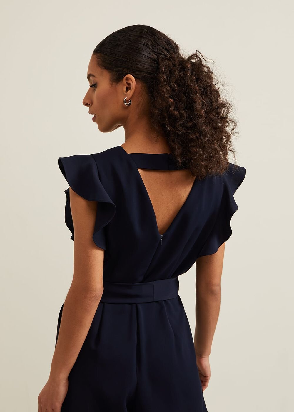 Petite Kallie Frill Jumpsuit Navy