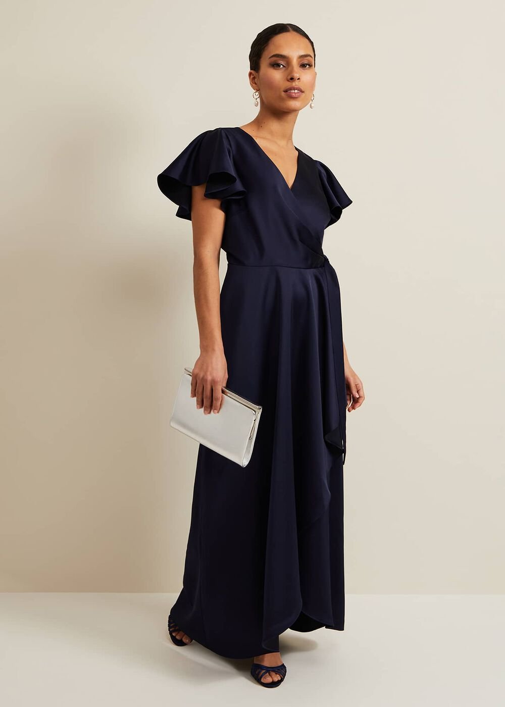Petite Arabella Satin Maxi Dress Navy