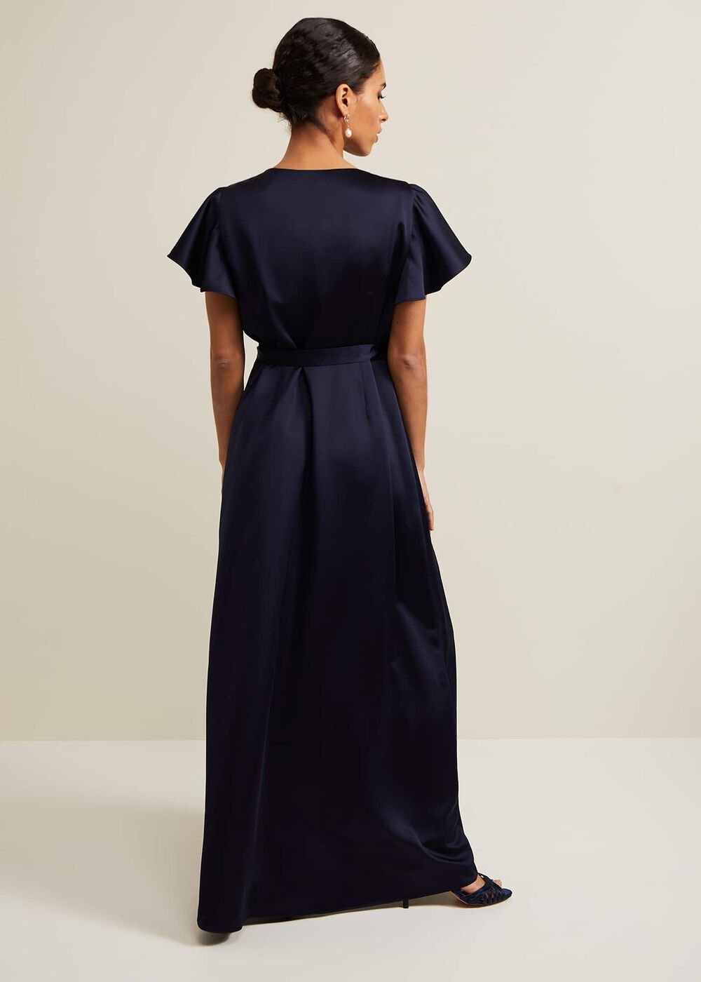 Petite Arabella Satin Maxi Dress Navy