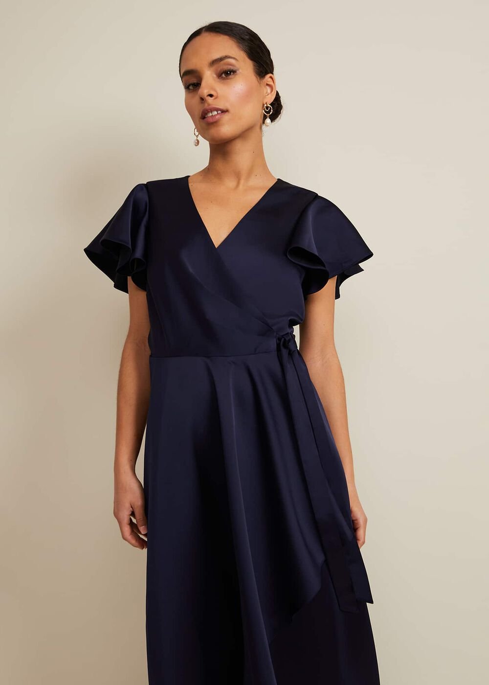 Petite Arabella Satin Maxi Dress Navy