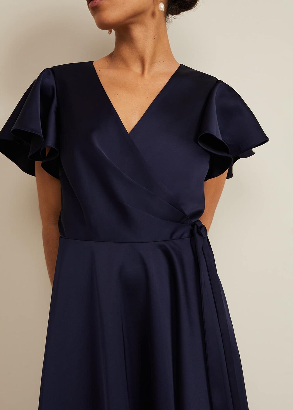 Petite Arabella Satin Maxi Dress Navy